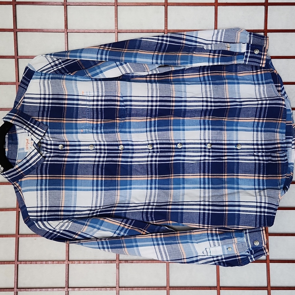 Cat & Jack Blue/orange plaid long-sleeved button-down shirt. Boys size XL.